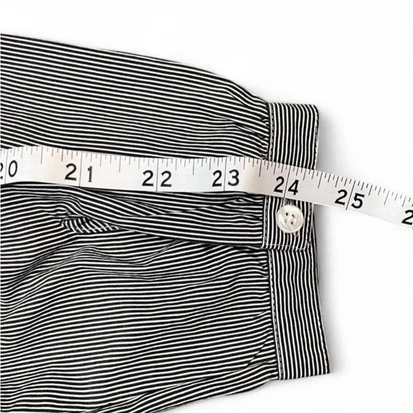 LOFT Black and White Striped Button-Up Shirt Classic Preppy - Picture 7 of 7